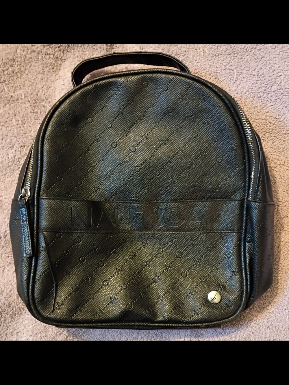 Nautica Black Embossed Leather Backpack